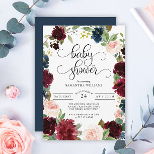 Babykläder för Blommigt för marin burgundy och Ro Inbjudningar