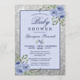 Babykläder för blommigt Navy Blue Silver Sparkles Inbjudningar