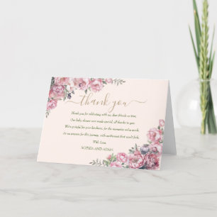 Babykläder för blommigt Rosa Guld Elegant Tack Kort