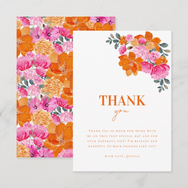 Babykläder för Blommigten  för Orange och Rosa Tack Kort (Fram/baksida)