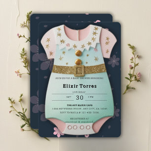 Babykläder för Blommigten guld Glitter Barnkläder Inbjudningar