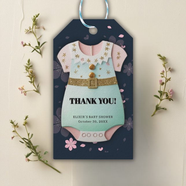 Babykläder för Blommigten guld Glitter Barnkläder  Presentetikett (Skapare uppladdad)