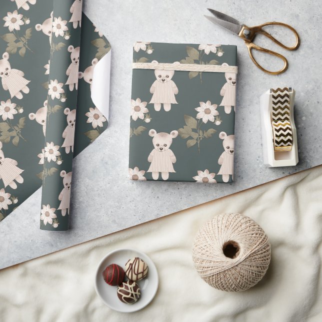 Babykläder för Blommigten nalle Flicka Presentpapper (Hantverk)