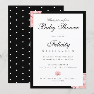 Babykläder för Blommigten Sleek Black White Polka Inbjudningar