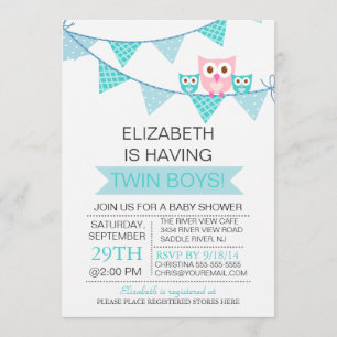 Babykläder för Blue Bunting Pennant Uggla TWIN Boy Inbjudningar