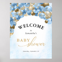 Babykläder för Blue & Guld Balloon Arch Boy Shower Poster