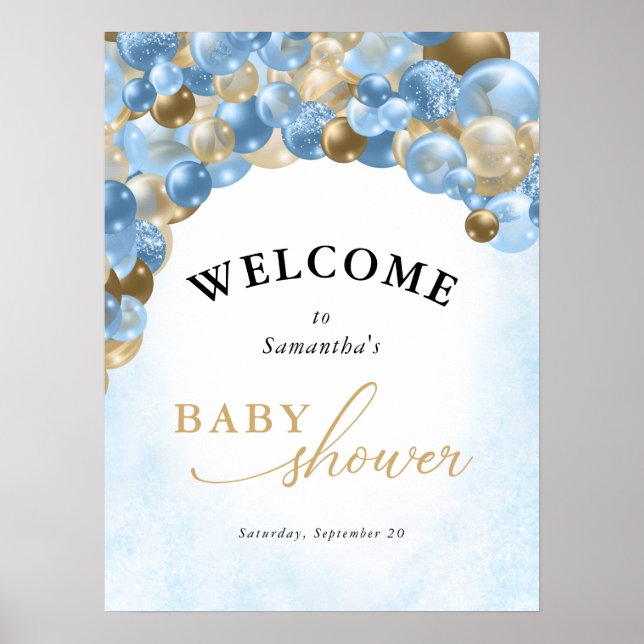 Babykläder för Blue & Guld Balloon Arch Boy Shower Poster (Framsidan)