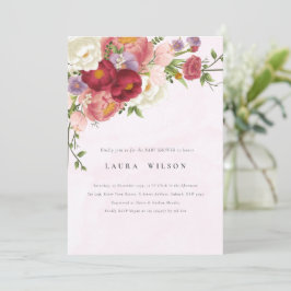 Babykläder för Bright Boho Red Rosa white Flowers Inbjudningar
