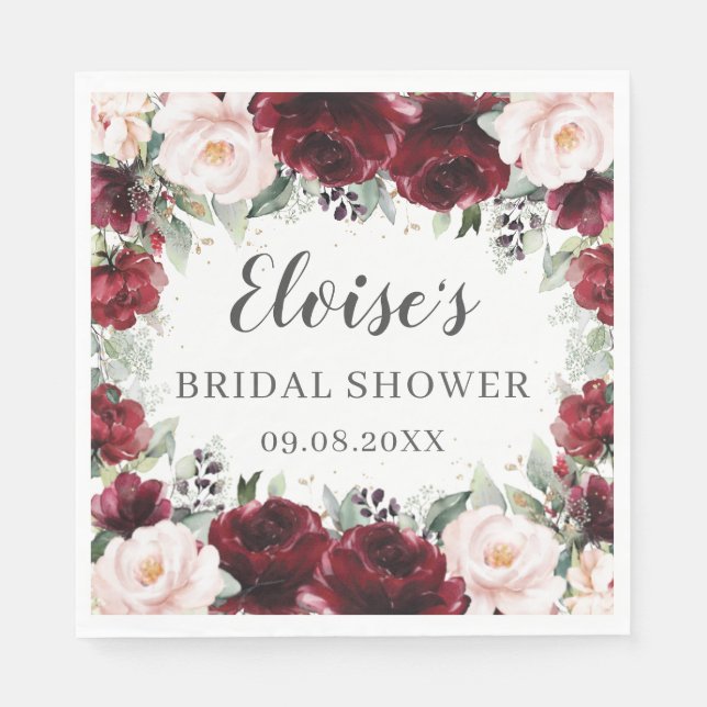 Babykläder för Burgundy  Blommigt Bröllop Möhippa  Pappersservett (Framsidan)