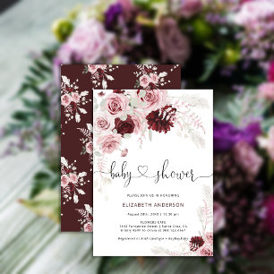 Babykläder för Burgundy Rosa ros Blommigt Inbjudningar