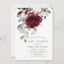 Babykläder för Burgundy  Rosa Watercolor Flowers B Inbjudningar