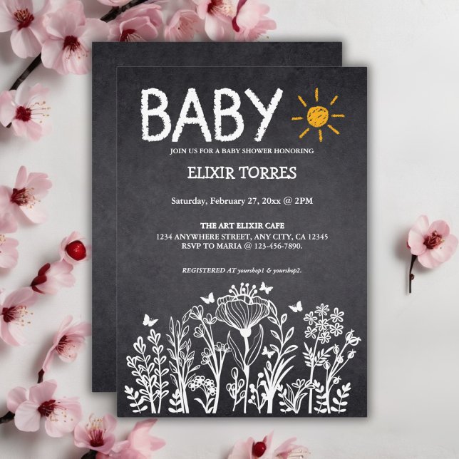 Babykläder för Chalkboard Baby Vår Teckning Inbjudningar (Skapare uppladdad)