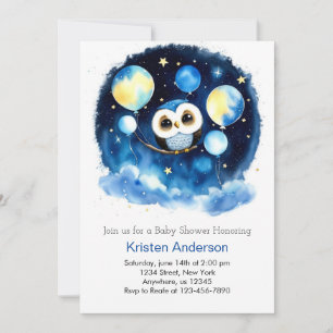 Babykläder för Cute Blue Uggla-ballonger Boy Showe Inbjudningar