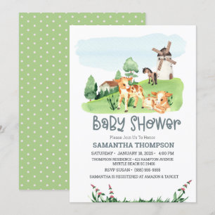 Babykläder för Cute Boskap Grönt Boys Baby Shower Inbjudningar