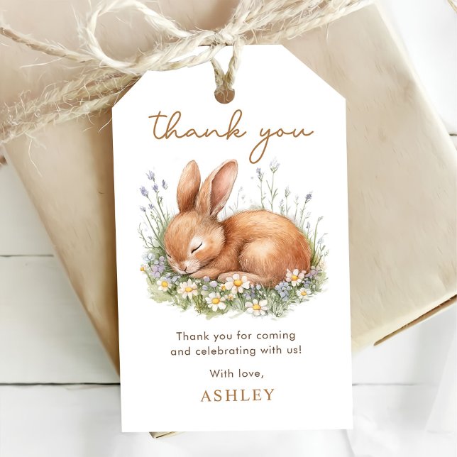 Babykläder för Cute Bunny och Watercolor Flowers Presentetikett (Skapare uppladdad)