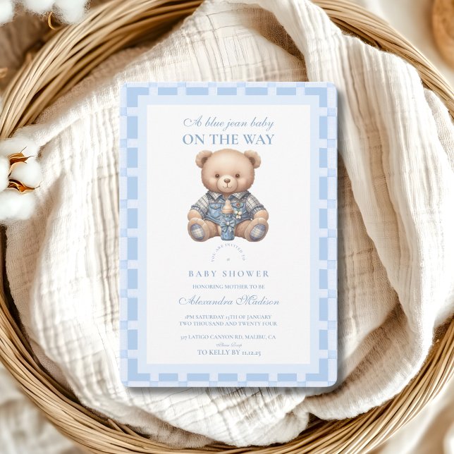 Babykläder för Cute Denim Nalle Inbjudningar (Skapare uppladdad)