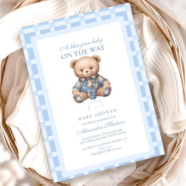 Babykläder för Cute Denim Nalle Inbjudningar (Skapare uppladdad)