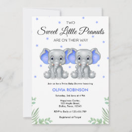 Babykläder för Cute Elephant Blue Twin Boys Inbjudningar