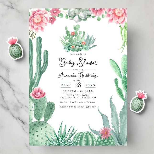 Babykläder för Desert Cactus Blommigt Inbjudningar (Desert Cactus Floral Baby Shower Invitation)