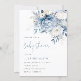 Babykläder för Dusty Himlar Blue & White Flowers Inbjudningar
