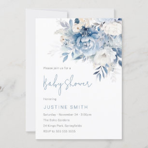 Babykläder för Dusty Himlar Blue & White Flowers Inbjudningar