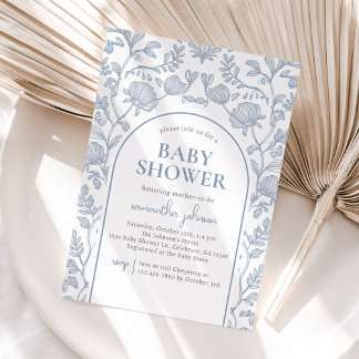 Babykläder för elegant Blue and White Blommigt Sho Inbjudningar