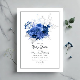 Babykläder för elegant Blue Blommigt Shower Inbjudningar