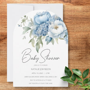 Babykläder för elegant Blue Blommigt Shower Inbjudningar