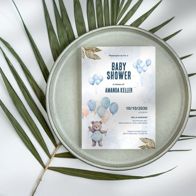 Babykläder för elegant Blue Nalle Shower Inbjudningar (Skapare uppladdad)