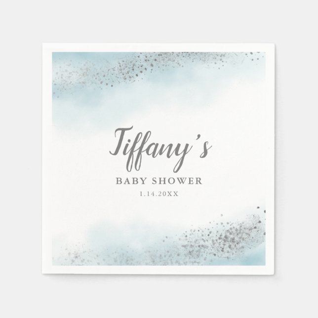 Babykläder för elegant Blue och Silver Glitter Pappersservett (Framsidan)