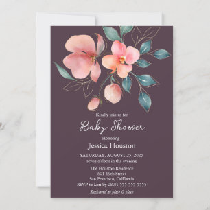 Babykläder för elegant Modern Rosa och Guld Blommi Inbjudningar