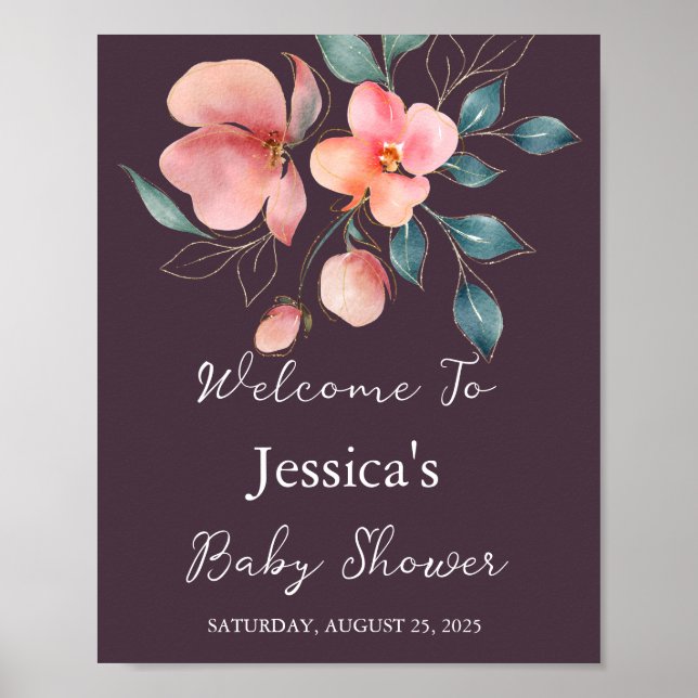 Babykläder för elegant Modern Rosa och Guld Blommi Poster (Framsidan)