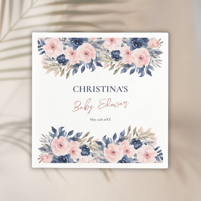 Babykläder för elegant Navy Blue  Rosa Blommigt  S Pappersservett (Skapare uppladdad)