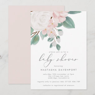 Babykläder för elegant Rosa och vitblommor Inbjudningar
