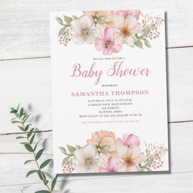 Babykläder för elegant Rosa Peach Blommigt  Shower Inbjudningar (Skapare uppladdad)