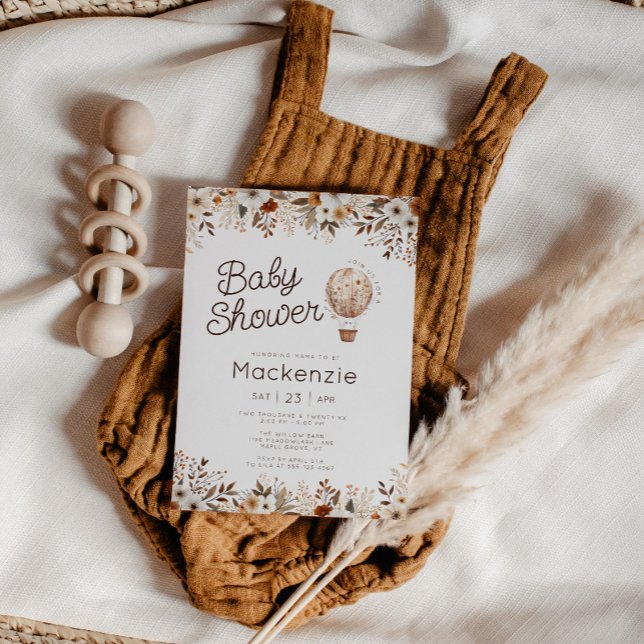 Babykläder för Fall Blommigt Luftballong  Inbjudningar (Cozy in Bloom Hot Air Balloon Baby Shower invitation )