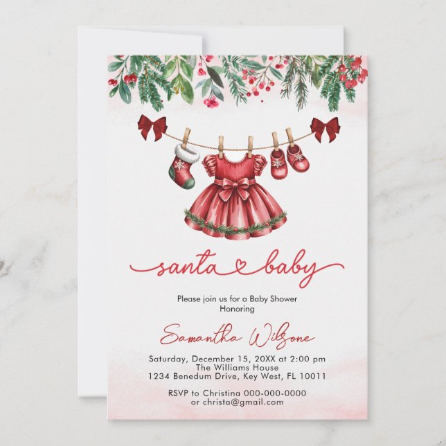 Babykläder för Flicka i jultomten i jultomten Inbjudningar (Framsida)