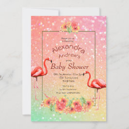 Babykläder för glitter Flamingo Tropical Flowers Inbjudningar