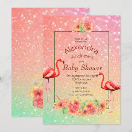 Babykläder för glitter Flamingo Tropical Flowers Inbjudningar