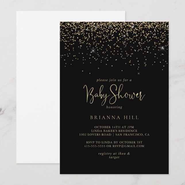 Babykläder för Guld Confetti Calligraphy-skript Inbjudningar (Fram/baksida)