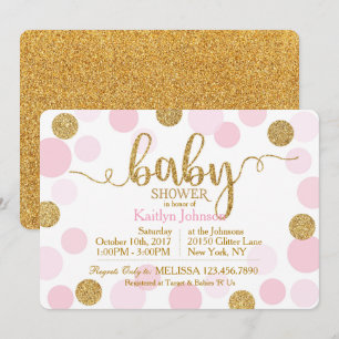 Babykläder för guld Glitter och Rosa, punktade pun Inbjudningar