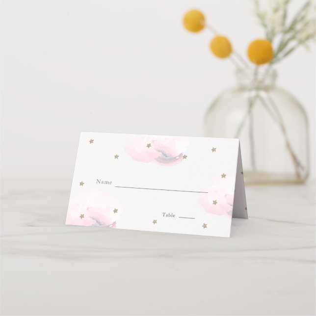 Babykläder för Guld Star & Rosa Cloud Shower Placeringskort (Framsida)