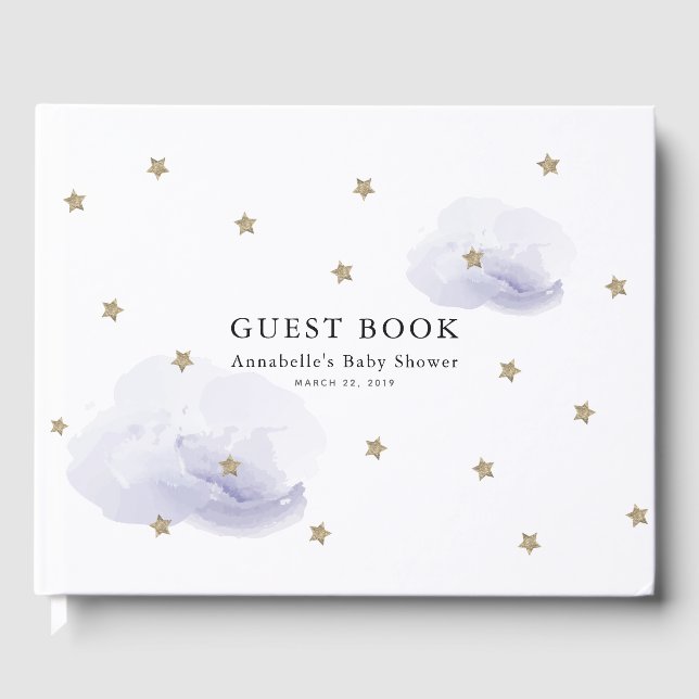 Babykläder för Guld Stars & Lavender Clouds Gästböcker (Framsida)