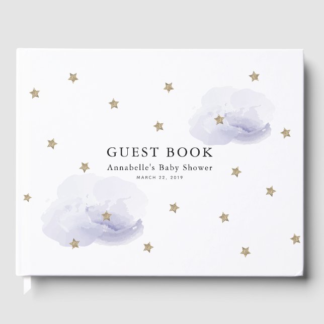 Babykläder för Guld Stars & Lavender Clouds Gästböcker (Framsida)