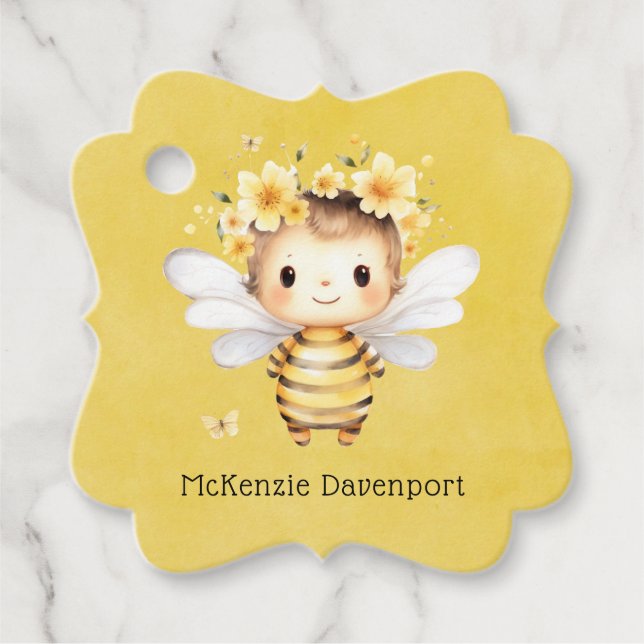 Babykläder för gult Cute Humla Blommigt Gåvor Etiketter (Framsida)