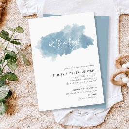 Babykläder för Himmel Blue Watercolor Boy Shower Inbjudningar