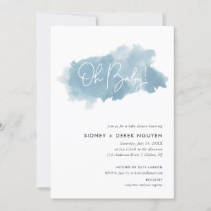 Babykläder för Himmel Blue Watercolor Shower Inbjudningar