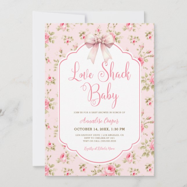 Babykläder för Kärlek Shack Flicka Inbjudningar (Framsida)