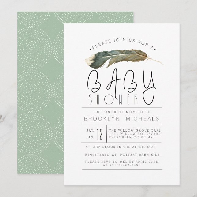 Babykläder för ludd, vattenfärg inbjudningar (Fram/baksida)