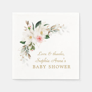 Babykläder för Luxury White Magnolia Rosa Blommigt Pappersservett